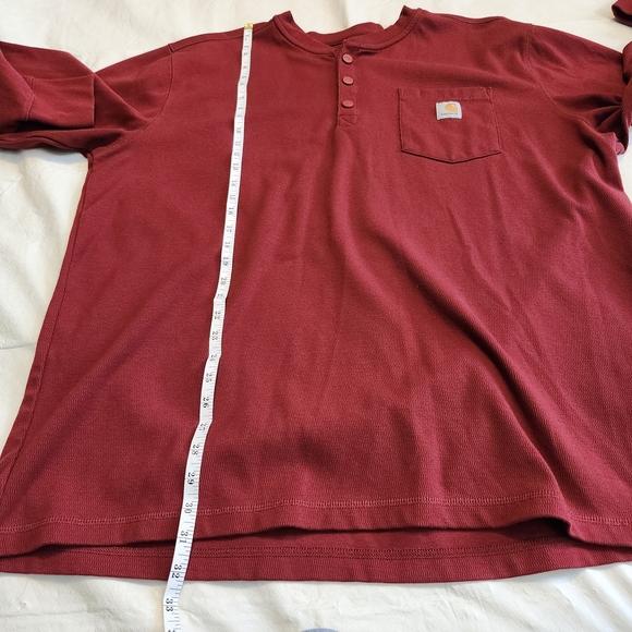 Carhartt Men's Red Long Sleeve Henley Shirt - Picture 4 of 5